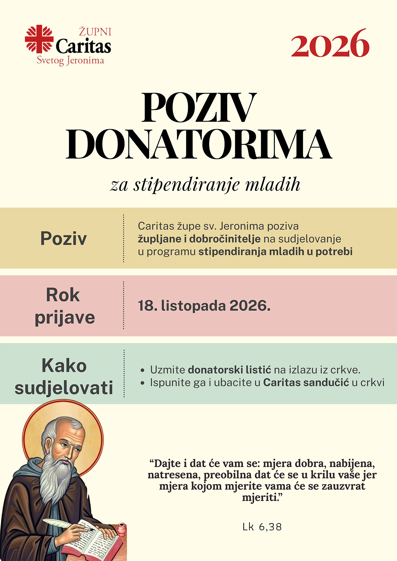 Poziv donatorima za stipendiranje mladih 2026/27