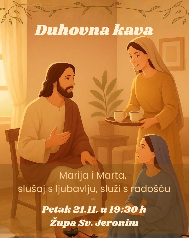 Biblijsko meditativni susret pod nazivom „Duhovna kava“, 21. 11. u 20h